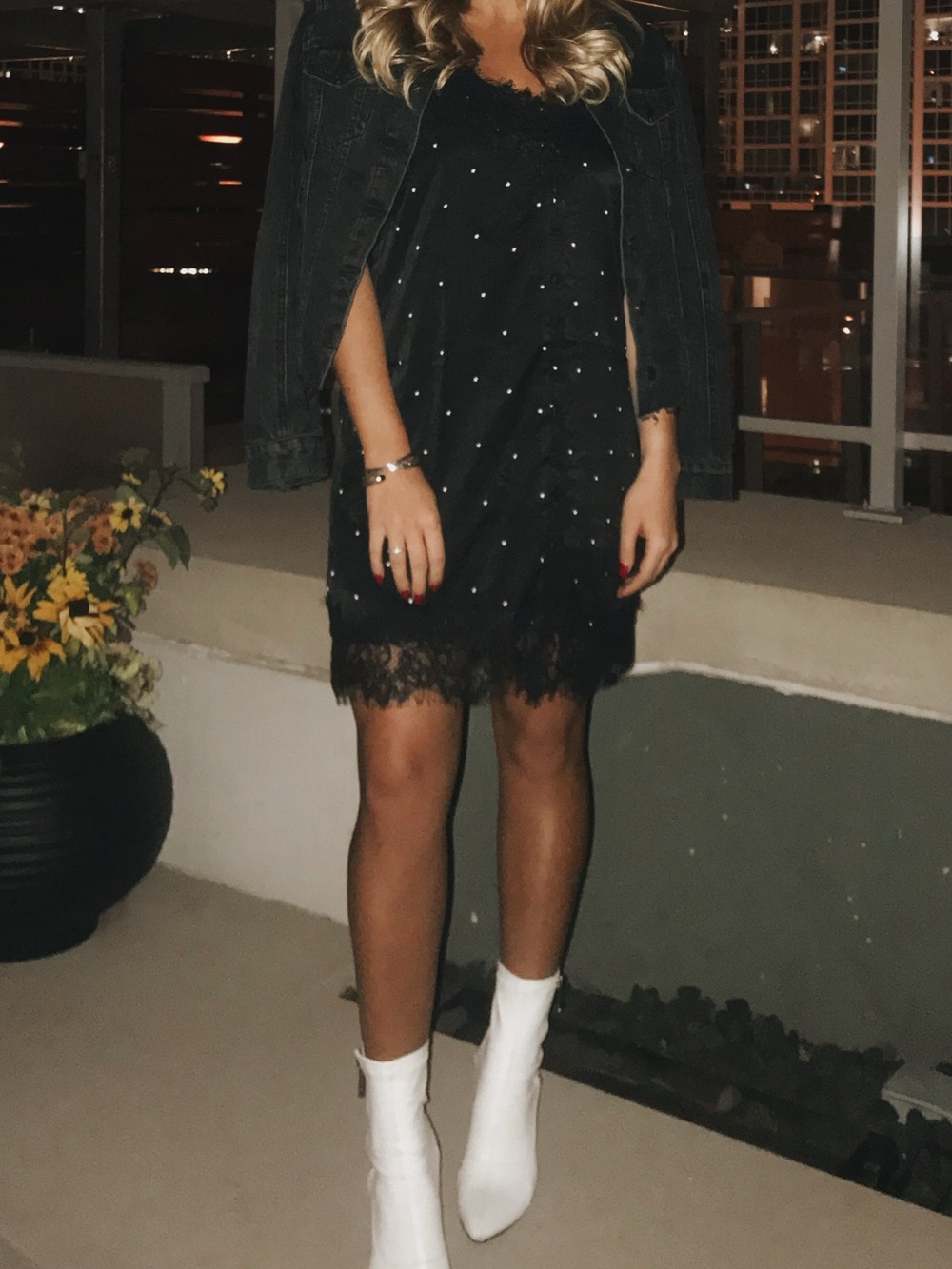 Fab’rik Black Mini Dress with white stars and lace